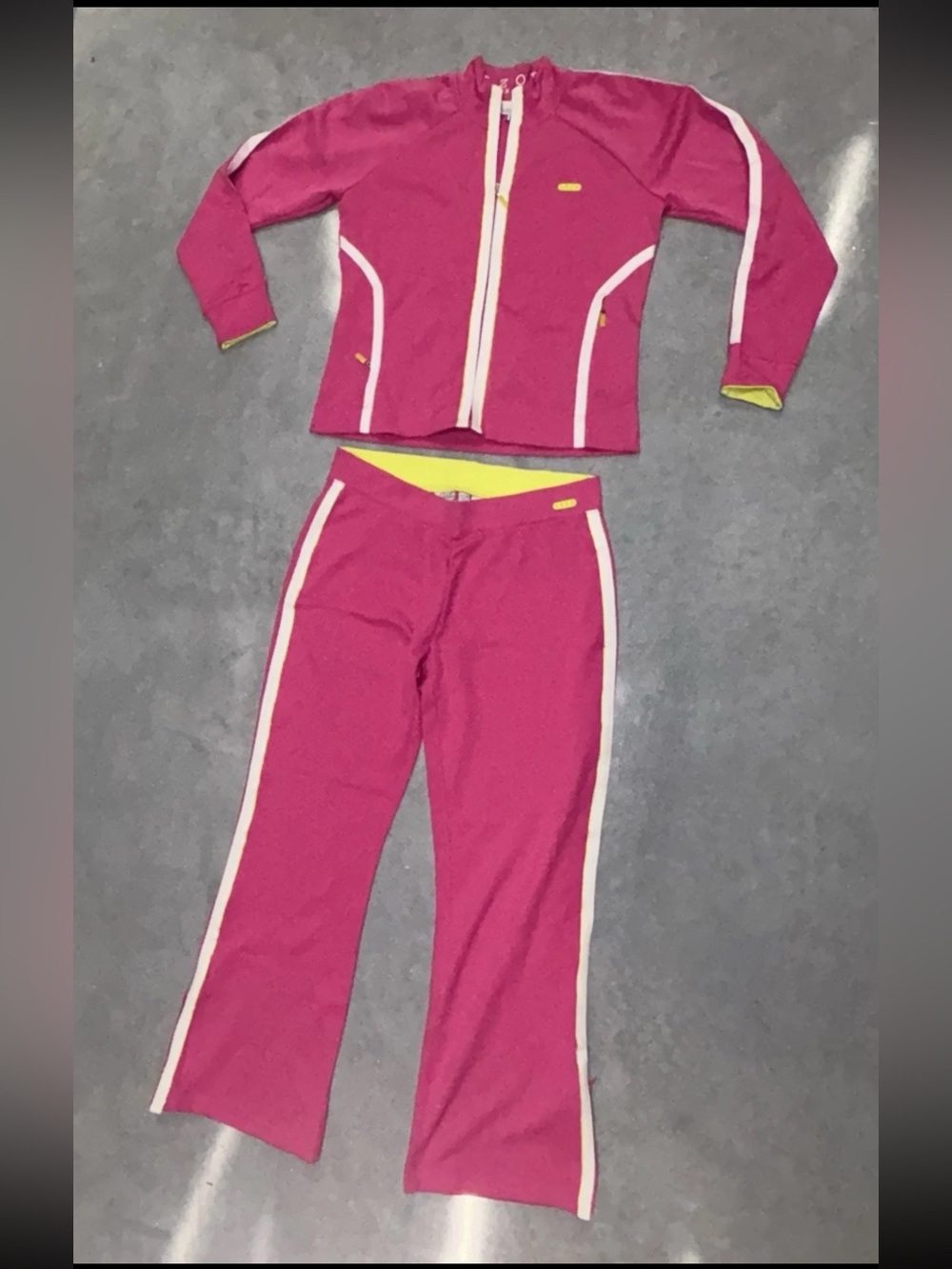 Izod Vintage Pink Track Suit Wmns SZ.L Full Zip Jacket Low Rise Flare Leg Pants